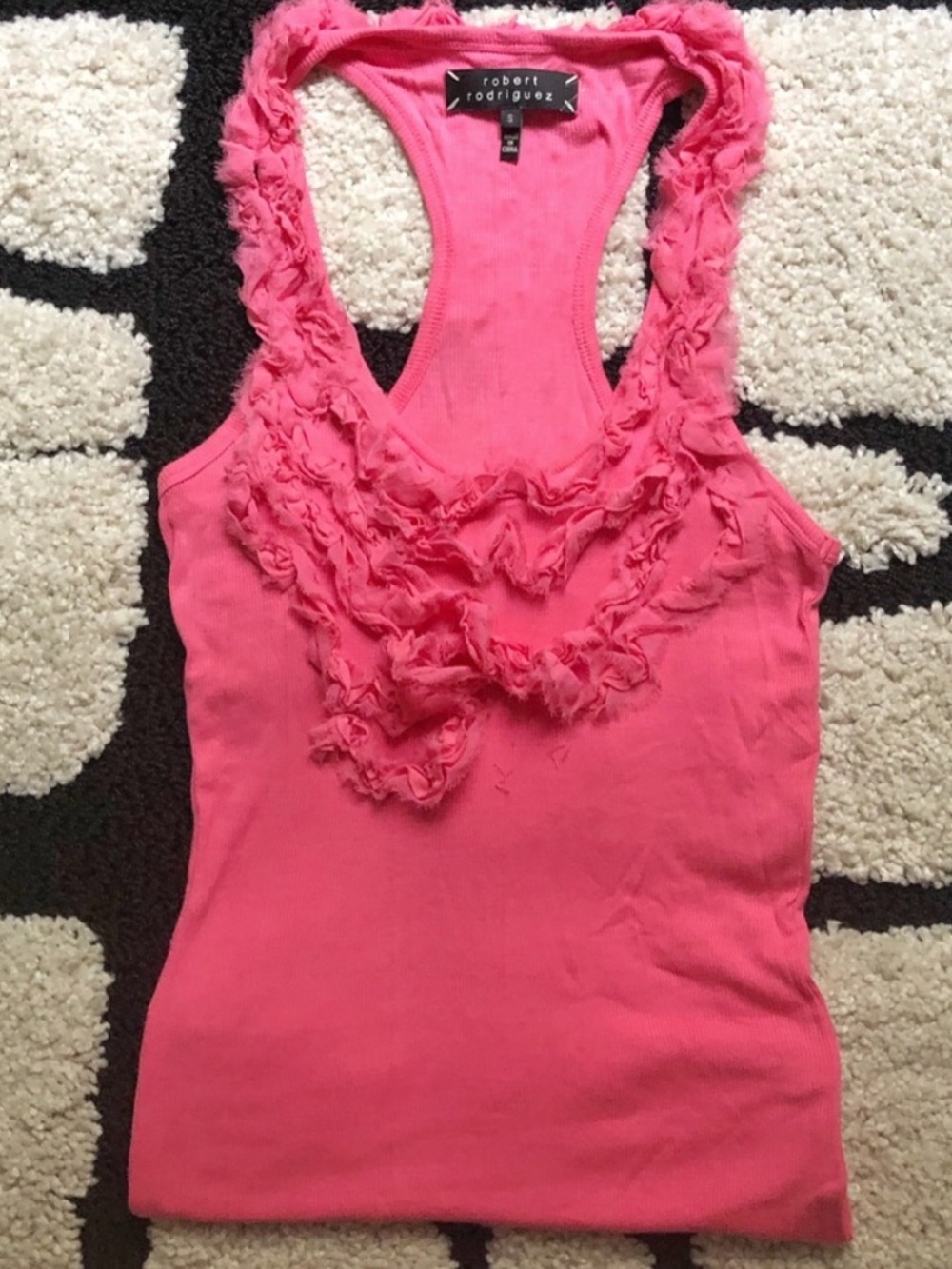 Robert Rodriguez Sleeveless Ruffle Trim Scoop Neck Tank Top Size Small